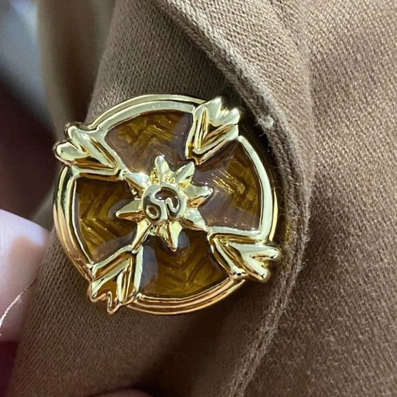 ST.JOHN SPORT Lamé Metal CREST LOGO BROWN BLAZER JACKET size S USA Made - Picture 8 of 9